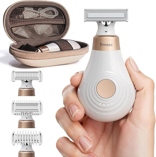 New Intimate Electric Trimmer for Women, [Small But Powerful] Designed for Pubic Hair Grooming, Bikini Line Removal, Wet/Dry Shaver On-The-Go, USB-C Rechargeable Razor with Travel Case, White