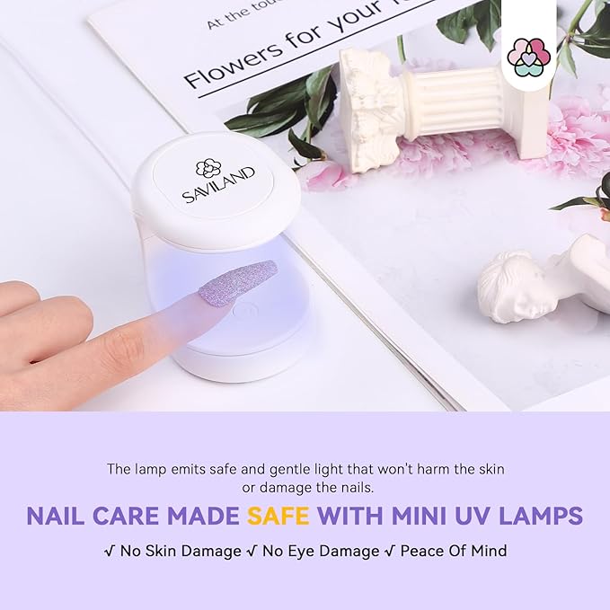 Saviland Mini Nail Lamp, Quick-Dry Gel Nail Lamp 16W, Portable U V Light for Easy and Fast Nail Extension, U V LED Curing Lamp for Manicure Starters DIY Nail Art
