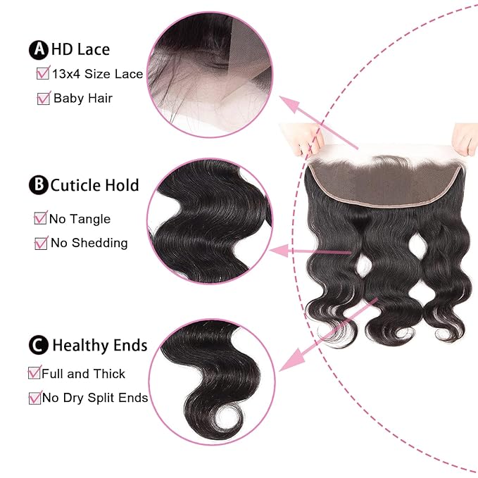 13x4 HD Lace Frontal Closure Ear to Ear 8 Inch Brazilian Body Wave Virgin Human Hair Natural Black 150% Density