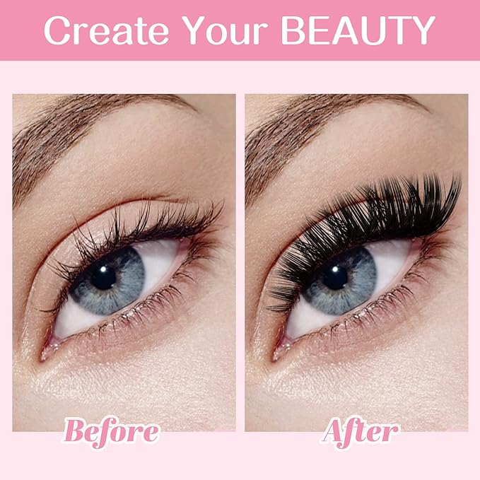 280 Pcs Individual Lashes 50D-D-0.07-16 Cluster Lashes C D Curl Wispy Lashes Bottom Lashes DIY Lashes At Home（50D-D-0.07-16）