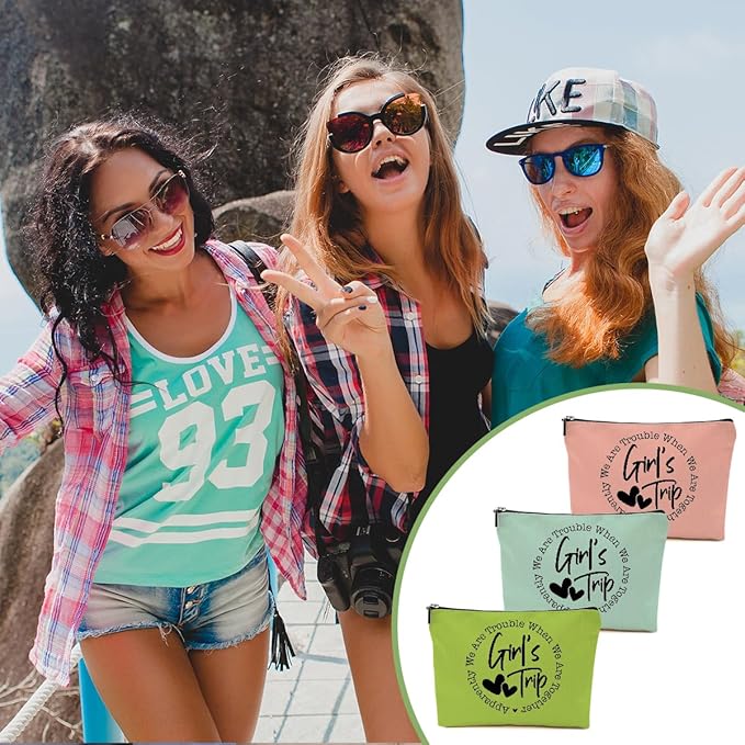 3Pcs Girls Trip Gifts Favors, 2025 Girls Weekend Gifts Makeup Bag, Bestie Gifts Weekend Bag Vacation Cosmetic Bag, Friendship Gifts for Women Best Friend BFF, Graduation Wedding Gifts Toiletry Bag