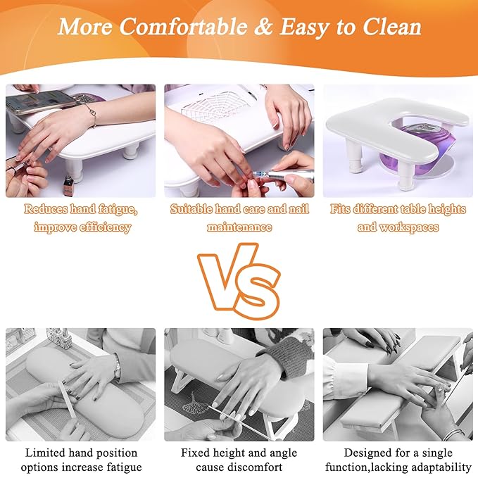 Arm Rest for Nails Tech, 3 Height Adjustatle Nail Arm Rest Stand, U Shaped Manicure Hand Rest, Soft PU Leather Fabric for Manicurists Nail Salon Supplies - White