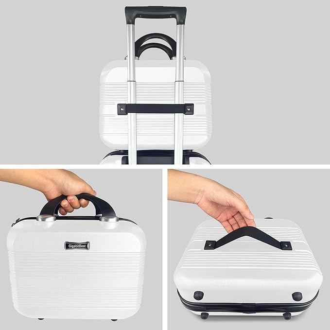 14" Portable Hard Shell Makeup Travel Case - Stylish PC+ABS Cosmetic Organizer for Women - Scratch-Resistant, Elastic Strap, Mini Suitcase - Perfect for Romantic Gifts（Arctic White）