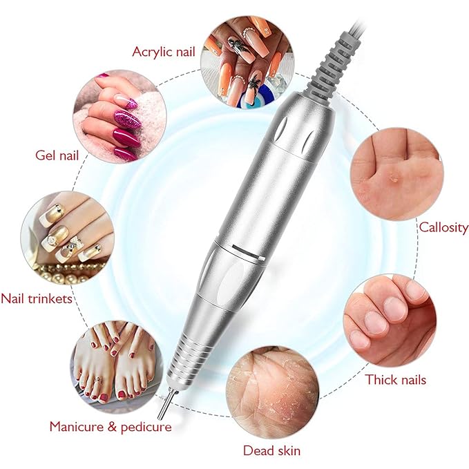 Electric Nail Drill Pen 35000rpm for Machine, Portable Aluminum Alloy Handle Replacement, Polisher Grinder Handpiece