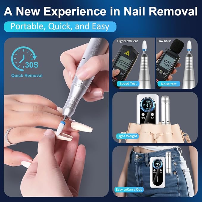 45000 RPM Electric Nail Drill LEDSUUEI: High Tech Professional Electric Nail File Fast Removal Nail Drill Kit for Acrylic Nails Gel Polishing Rechargeable Lightweight