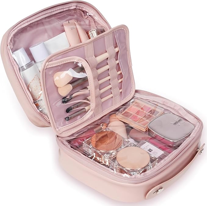 Large Waterproof Travel Toiletry Bag for Women, Portable Large Capacity with Multiple Partitions, Makeup Skin Care Bag Teen Girl Gifts Trendy Stuff (Pink)