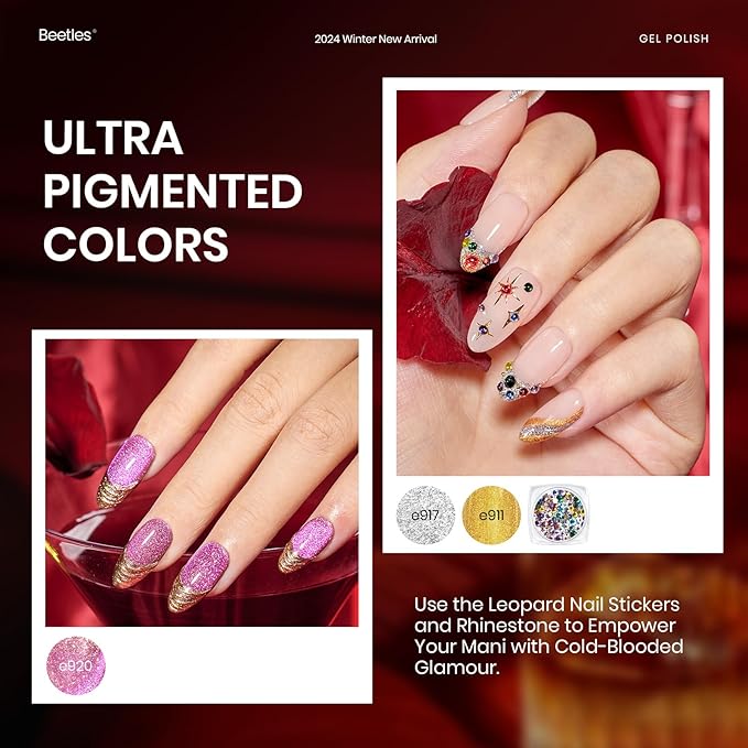 Beetles Gel Polish Kit, Cat Eye Glitter 20 Colors Spring Summer Gel Polish With Sticker Rainbow Rhinestone Base Coat Glossy & Matte Top Coat Mob Wife Collection All Seasons Gifts for Women