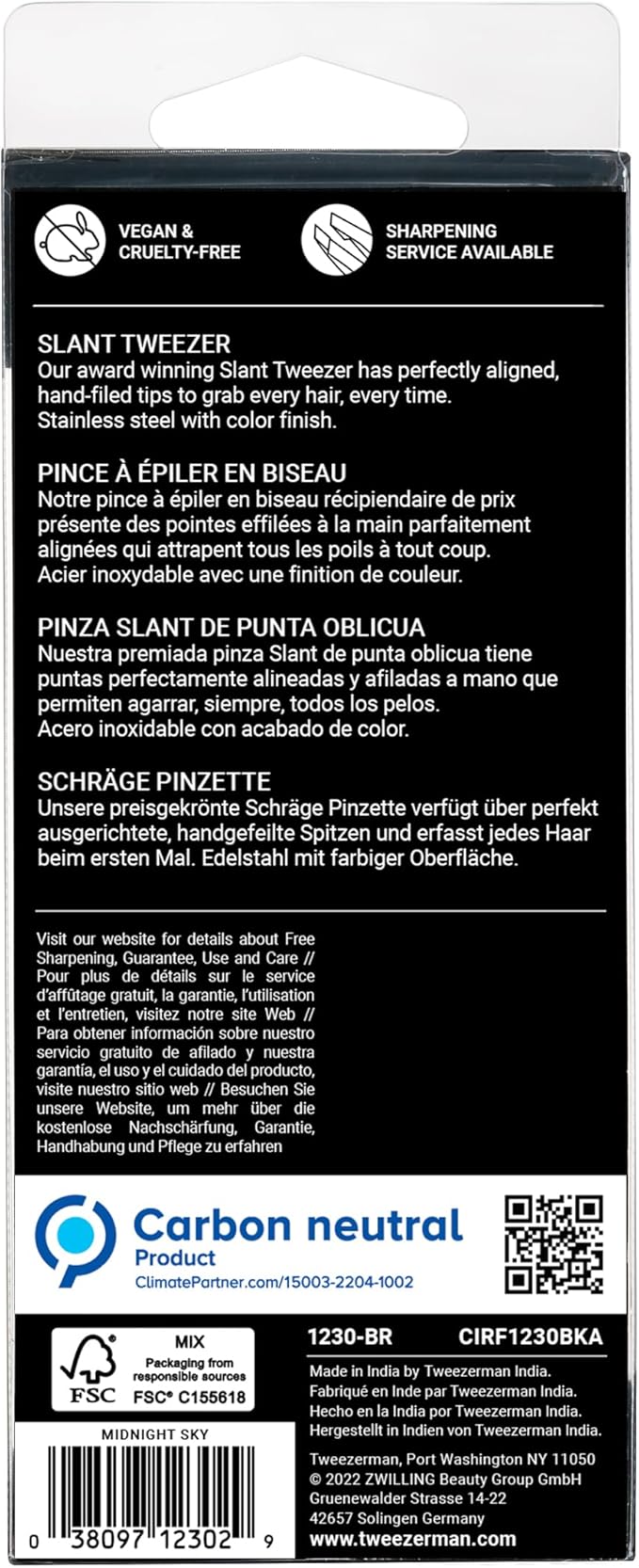 Tweezerman Stainless Steel Slant Tweezer - Eyebrow Tweezers for Women and Men (Black)