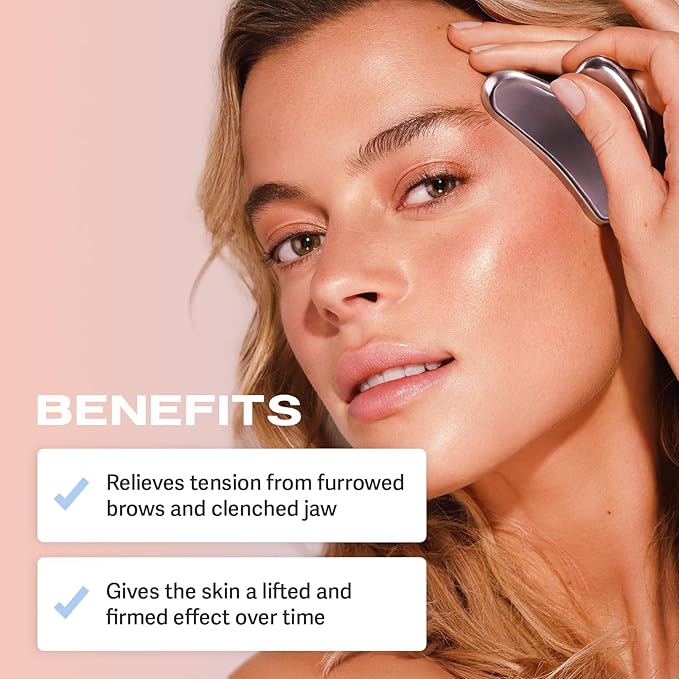 Sacheu Stainless Steel Face Roller and Gua Sha Bundle — Metal Face Roller & Metal Gua Sha, Facial Massage Tools to Reduce Puffiness, Lymphatic Drainage, Facial Tension, Skin Care Face Massagers