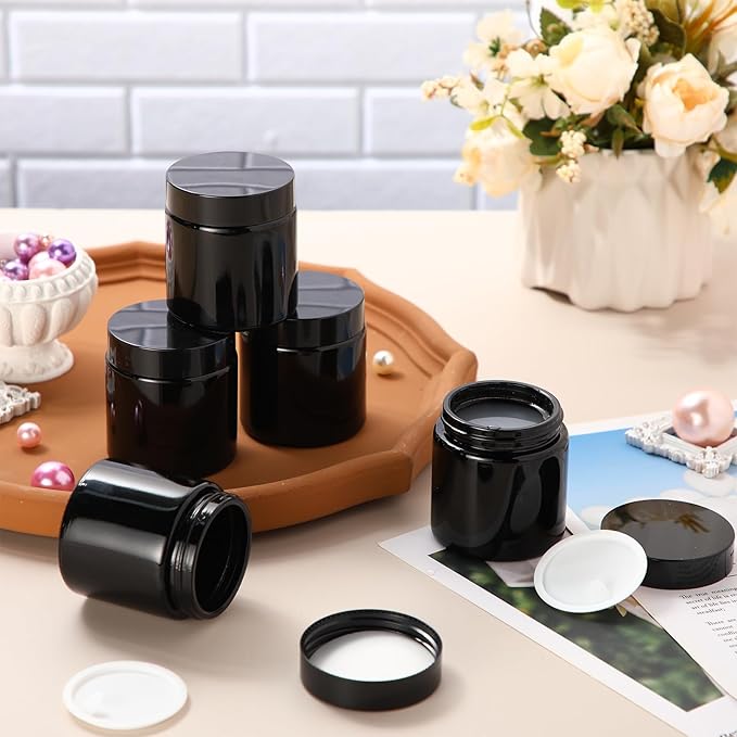 Norme 24 Pcs 4 oz Glass Jars with Lids Leakproof Round Airtight Empty Cosmetic Jars with Inner Liners Lid for Storing Lotions Powder Ointments Candle Making (Black)