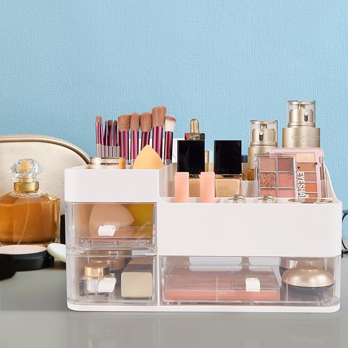 Make up Organizer for Vanity, Cosmetics Skincare Organizers with Clear Drawers. Ideal Vanity Holder for Desk and Dresser Countertops, Bathroom