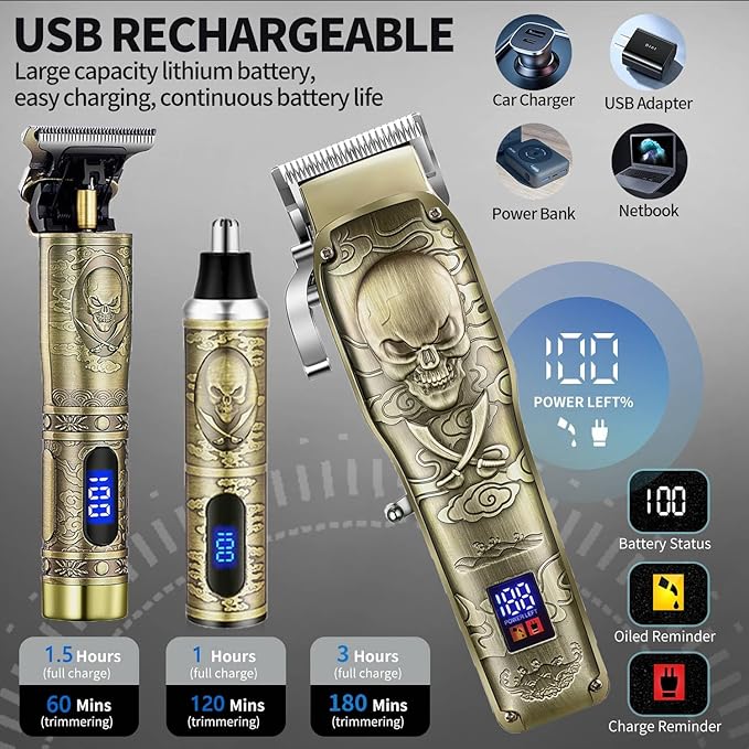 Roziapro Professional Hair Clippers - Cordless Hair Trimmer Set with Rechargeable Nose Hair Trimmer & Electric Shavers, Gifts for Men (Bronze)