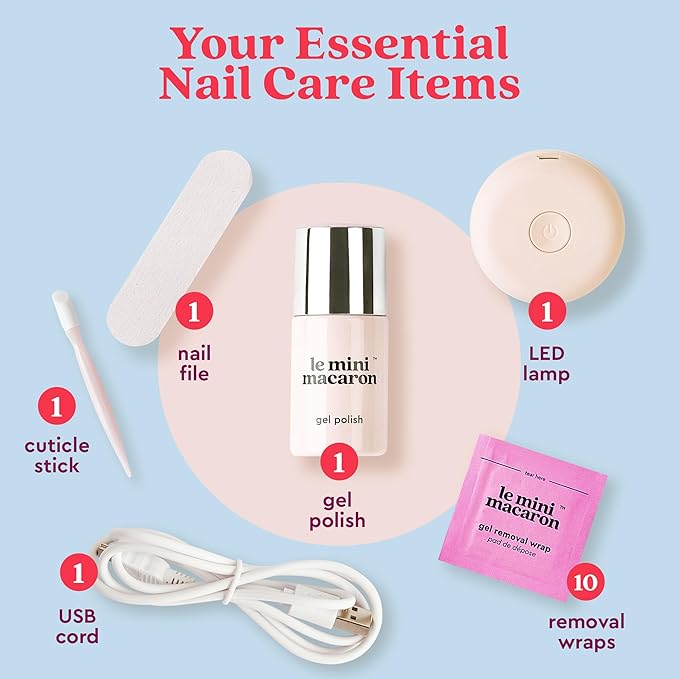 le mini macaron Gel Nail Polish Kit with LED Light, DIY At-Home Polish Nail Kit | Non-Toxic, Fast-Drying 3-in-1 Set for Long-Lasting, Salon-Quality Nails, File, and Remover Wraps (Ruby Red)