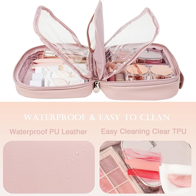 Large Waterproof Travel Toiletry Bag for Women, Portable Large Capacity with Multiple Partitions, Makeup Skin Care Bag Teen Girl Gifts Trendy Stuff (Pink)