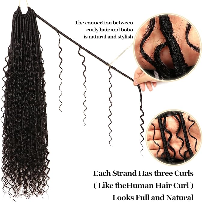 8 Packs Goddess Faux Locs Crochet Hair-24 Inch Boho Soft Locs Crochet Hair for Black Women (#1B, 24 Inch(Pack of 8))