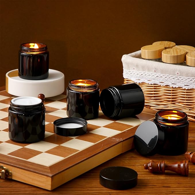 Norme 24 Pcs 4 oz Glass Jars with Lids Leakproof Round Airtight Empty Cosmetic Jars with Inner Liners Lid for Storing Lotions Powder Ointments Candle Making (Black)