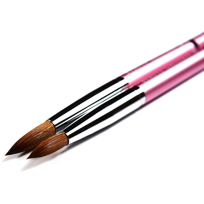 Beaute Galleria 2 Pieces Kolinsky Sable Round Acrylic Nail Art Brush Set, Manicure Detail Painting Nail Art Pen (Size 8, 12)