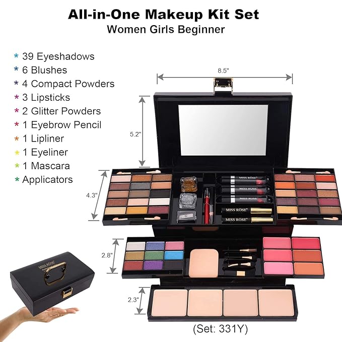 58 colors Professional Makeup Kit for Women, All In One Full Makeup Gift Set for Women Girls Beginner with Eye Shadow Blush, Lipstick, Compact Powder, Mascara, Eyeliner, Lip Liner, Eyebrow Pencil,