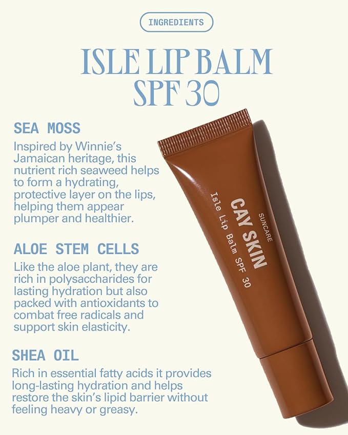 Cay Skin Isle Lip Balm SPF 30 – High Shine, Hydrating, Non-Sticky Lip Gloss in Vanilla Brown Sugar Flavor – Formulated with Natural Ingredients for All Skin Tones – Irie Rose