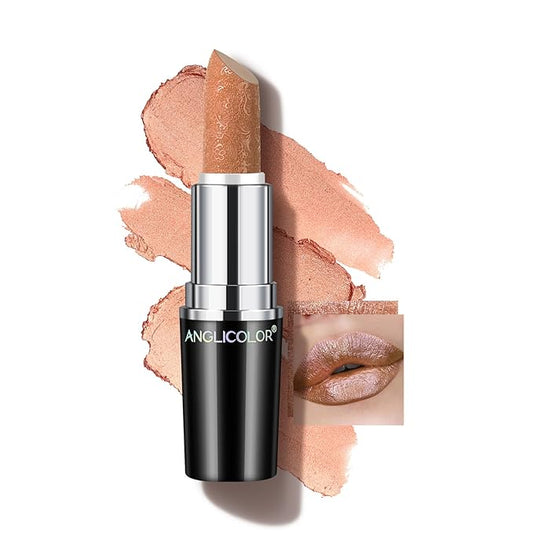 Glitter Gold Lipstick,High Impact Lipcolor Moisturizing Creamy Formula Smooth and Non-Sticky,Metallic Lipstick For Women,Full-Coverage Lip Color(10 SAHARA GOLD, 4g)