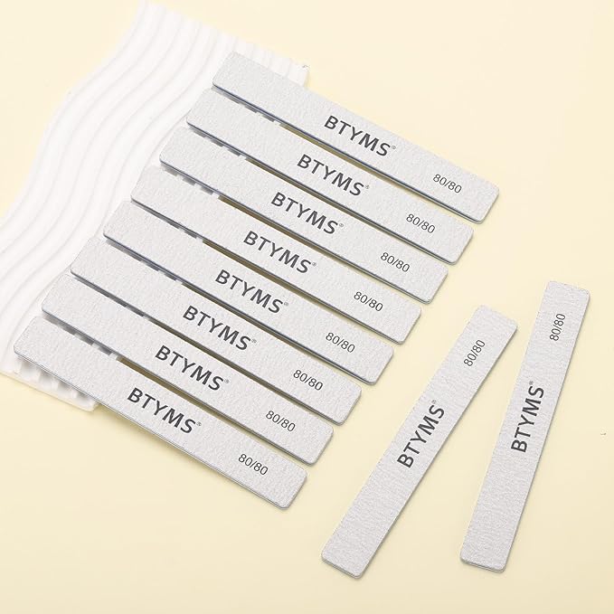 10 Count 80/80 Grit Rectangle Nail Files for Acrylic Nails, Reusable Buffering Files Double Sided Emery Boards for Nails