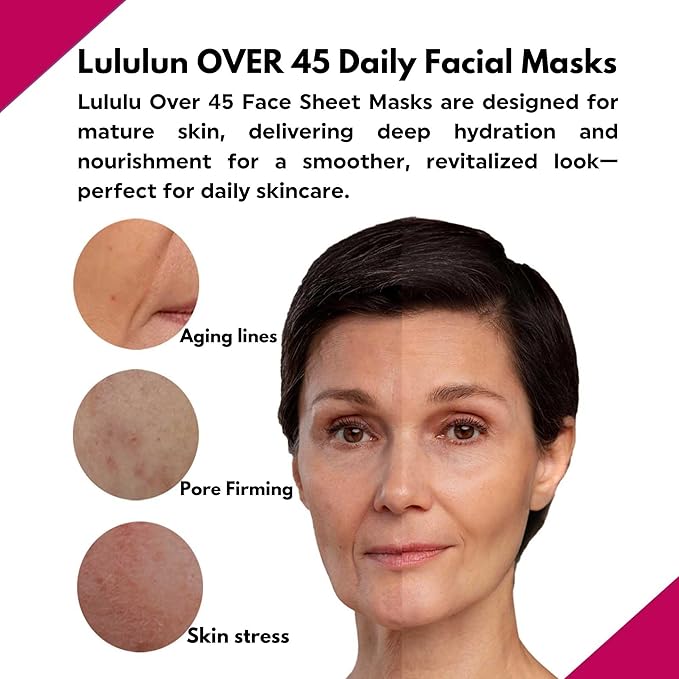Lululun 32 EA Facial Sheet Mask for Anti-Aging & Firm Skin Women & Men, Hydrating & Moisturizing Face Sheet Mask with Zijube & Camelia Extract, Organic & Natural Daily Japanese Skincare, Over45 PINK
