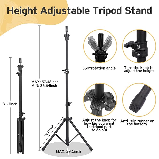 Klvied Reinforced Wig Mannequin Stand with Head, Dual-use 22 Inch Canvas Wig Head Display, Adjustable Clamp Wig Holder, Manikin Head Set for Cosmetology Hairdressing Training with Carrying Storage Bag