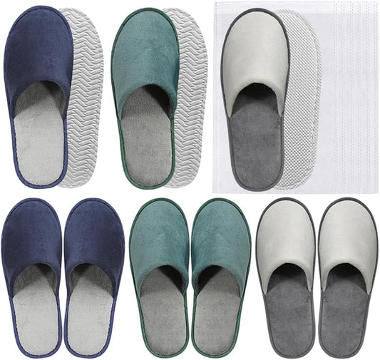 GONG GONG 6 Pairs Non Slip Disposable Slippers, Washable & Reusable, Closed Toe Crystal Velvet Slipper for Guest, Bathroom, House, Hotel, Party, SPA, Wedding