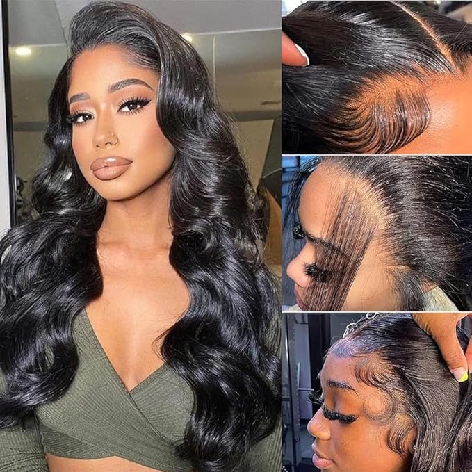 13x4 HD Lace Front Wigs Human Hair Glueless Wig Human Hair Pre Plucked 180 Density Body Wave Lace Frontal Wigs Human Hair for Black Women Natural Black Color 28Inch
