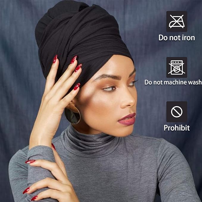12 Pieces Head Wrap Scarf Stretch Jersey Turban Extra Long Ultra Soft Urban Headwraps for Women Solid Color African Headwear Headband Tie Wholesale Set02