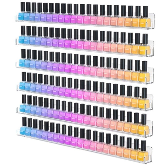 NIUBEE 24 Inches Nail Polish Rack Wall Mounted Shelf with Removable Anti-slip End Inserts, Clear Acrylic Nail Polish Organizer Display 150 Bottles