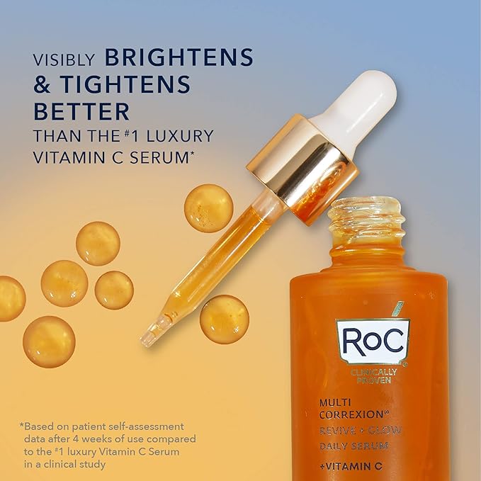 RoC Multi Correxion Revive + Glow 10% Active Vitamin C Serum for Face, Daily Anti-Aging Wrinkle and Skin Tone Skin Care Treatment, Brightening Serum, 1 Fluid Ounce