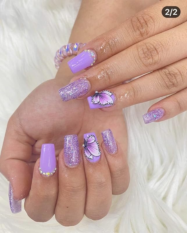 3D Acrylic Violet Flower Nail Art Charms Handmade by Acrylic Powder - 24pcs 3D Flowers Nails Rhinestones Kit 3D Crystal Nail Pearls Design Acrylic Nail Art for Women (Violet)