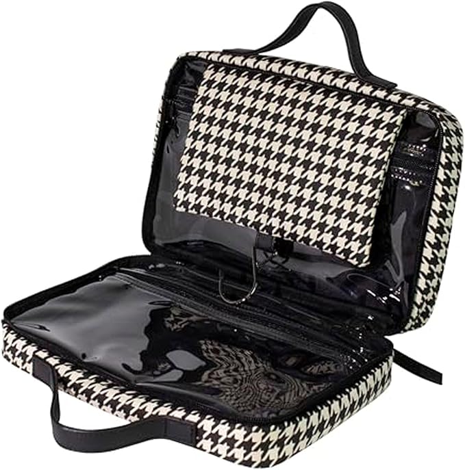 Houndstooth Hanging Travel Bag, Toiletry Bag, Makeup Bag for Women, Portable Water-resistant Small Travel Bag for Toiletries & Cosmetic Essentials