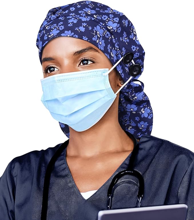 Satin Lined Work Cap with Button for Long Hair Women