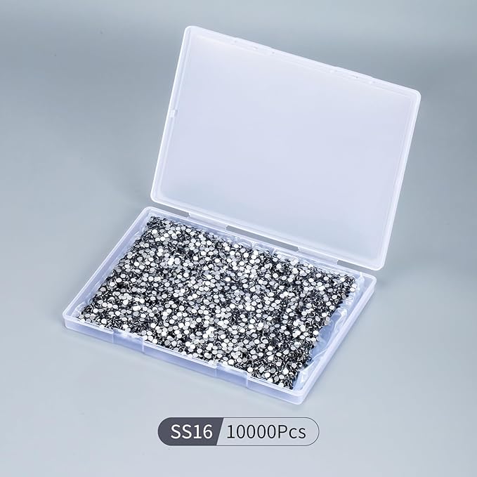 10000PCS Black Rhinestones Bulk, Flat Back Crystal Glass Stone Round Gems,SS16, 3.8-4.0mm