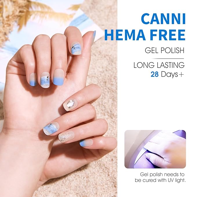 CANNI Gel Nail Polish Set, 6Pcs 9ML Baby Blue Royal Light Blue Gel Nail Polish Aquarius Water Ocean Collection Summer Soak Off UV LED Kits DIY Nail Art Manicure Home Nail Salon