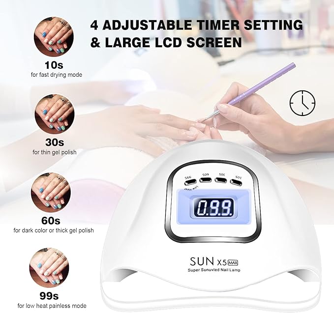 LAVAED UV Nail Lamp UV Light for Gel Nails, Nail UV Lamp Gel Nail Lamp Professional Fast Curing Light UV Nail Light with 4 Timer Setting Auto Sensor, LED Smart Gel Nail UV Light for Gel Polish