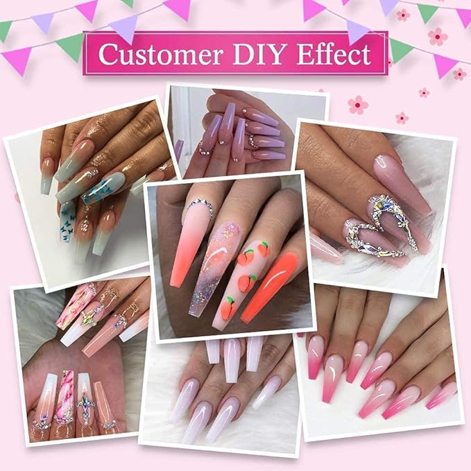 Makartt Poly Gel Kit, Clear Pink Fall Winter Extension Set With 500pcs Press on Coffin Tips for Nail Enhancement