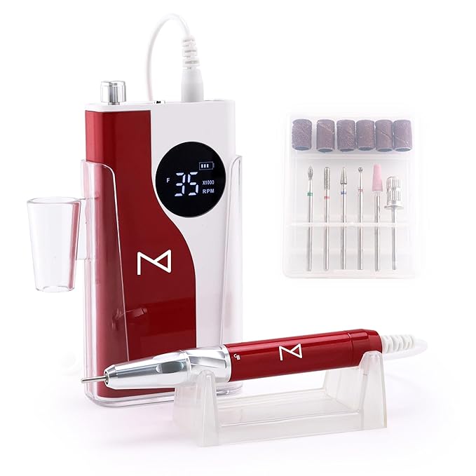 M - Ying Yang Brushless Nail Drill - Gift for Her - 35K RPM Wireless Powerhouse, 85w, Aluminum Alloy Shell, Ultra Quiet Operation for Smooth Precision Nail Art (Red)