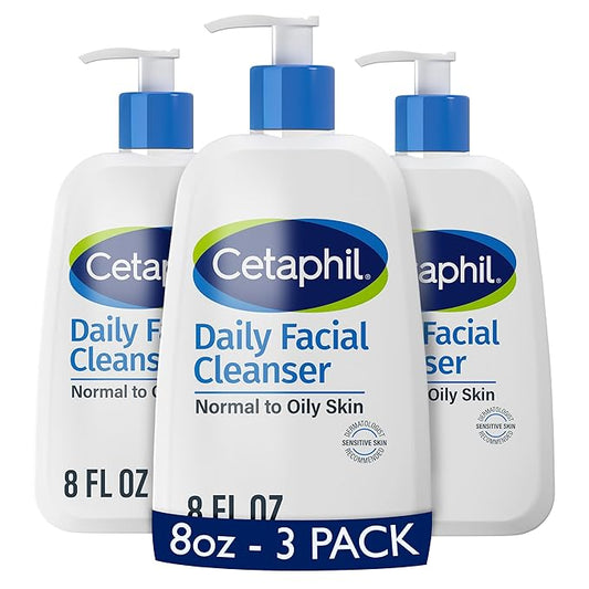 Cetaphil Face Wash, Daily Facial Cleanser for Sensitive, Combination to Oily Skin, 8 oz 3 Pack, Gentle Foaming, Soap Free, Hypoallergenic