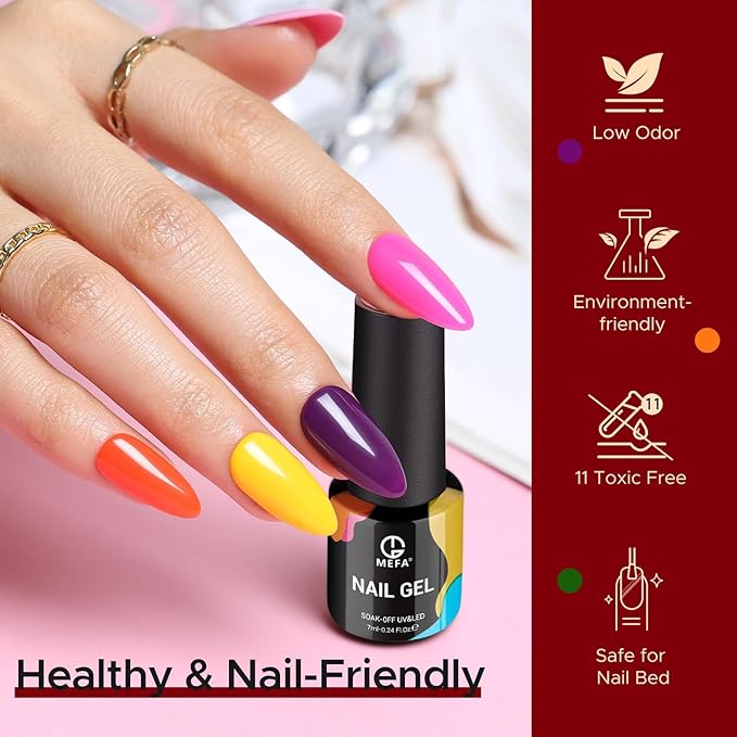 MEFA Gel Nail Polish Set, 12 Colors Gel Nail Kit Pink Red Black Glitter White Blue Yellow Purple Collection with Classic Color for Starters Nail Art Manicure at Home DIY Salon Gifts