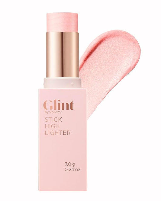Glint Stick Highlighter (Rosy Moon, 0.24oz) - Multi-Use Illuminator Stick, Buildable & Blendable for Long-Lasting Natural Glow. Korean Makeup. Eyes, Cheeks, Nose, Lips.