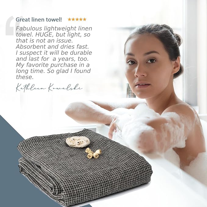 100% Linen Bath Sheet Towel - 36x72-inches - Waffle Weave Black-Natural Oversized Bath Towels - Lightweight Absorbent Thin Beach Towel Quick Dry XL Travel Towel Extra Large