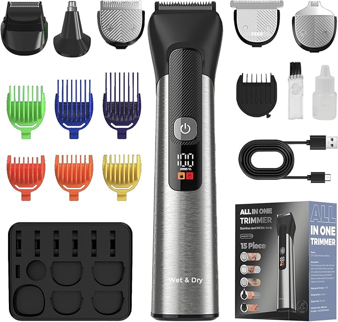 Beard Trimmer for Men, Mustache Electric Razors for Shaving Face and Body, Nose Hair Clipper, Waterproof All-in-one Shavers Grooming Kit Cordless Rechargeable, Gifts for Him