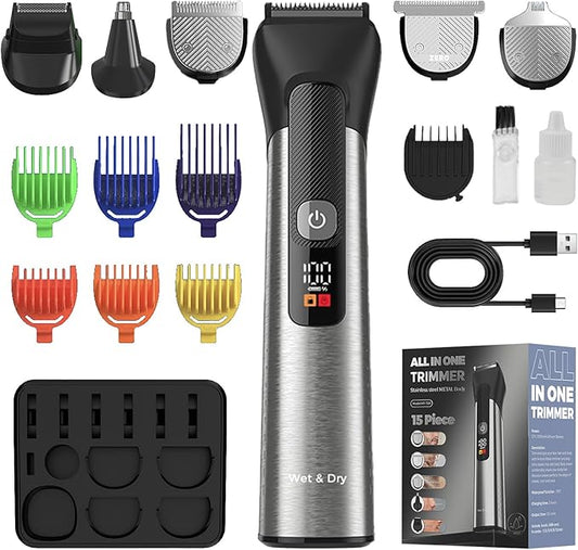 Beard Trimmer for Men, Mustache Electric Razors for Shaving Face and Body, Nose Hair Clipper, Waterproof All-in-one Shavers Grooming Kit Cordless Rechargeable, Gifts for Him
