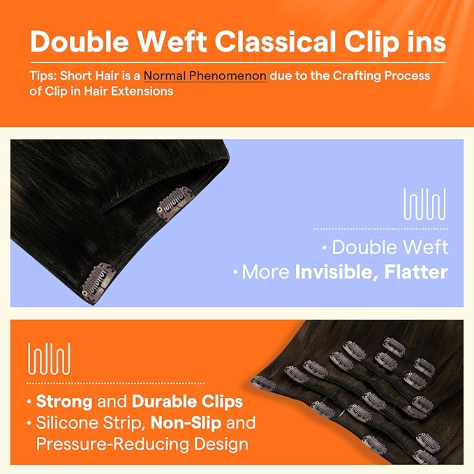 Full Shine Balayage Clip in Hair Extensions Dark Brown to Light Brown Remy Hair Extensions Clip in Human Hair Invisible Hair Extension 16 Inch 7 Pcs 120 G