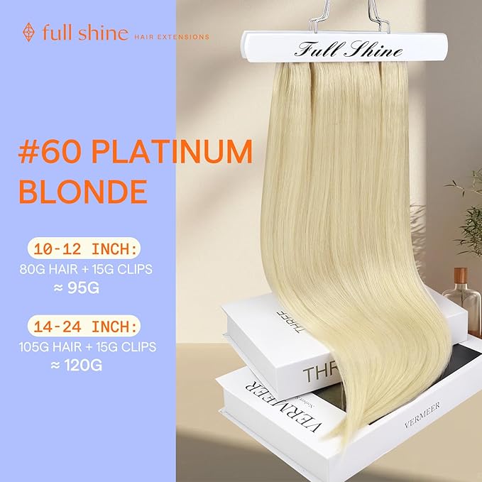 Full Shine Blonde Hair Extensions Clip ins Triple Weft Blonde Remy Human Hair Clip in Extensions for Short Hair Straight Clip in Hair Extensions 10 Inch 7 Pcs 95 G