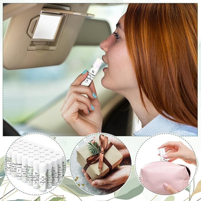 50 Pcs Lip Balm Bulk Christian Gift for Women Faith Religious Bible Verse Lip Balm Inspirational Gift Scripture Moisturizing Lip Care Product for Coworker Sister Teacher(Eucalyptus Leaf)