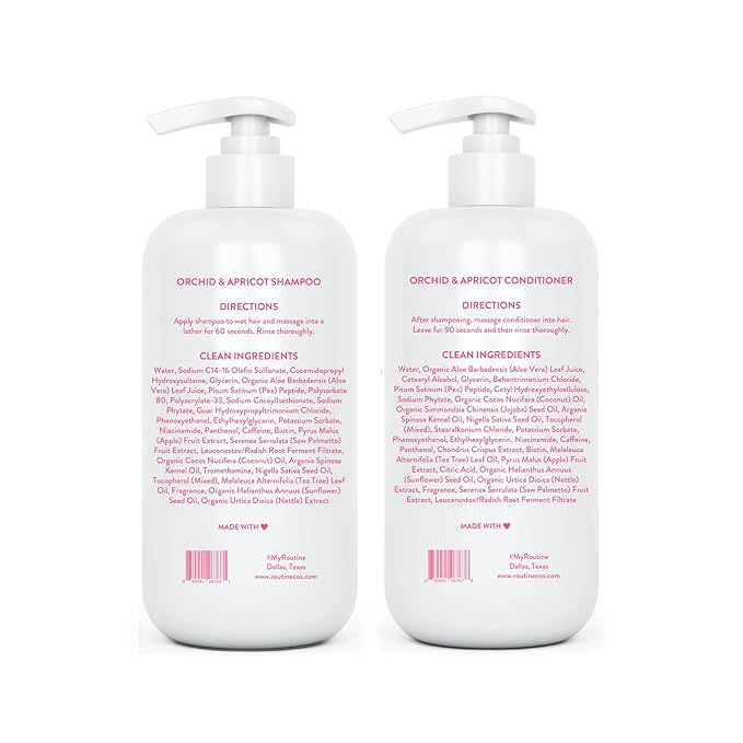 Routine Wellness Anti-Thinning Shampoo and Conditioner Set for Thinning Hair - Biotin DHT Blocker Women & Men - Color Safe Shampoo for Hair Loss & Healthier Hair - Orchid & Apricot (Pack of 2)